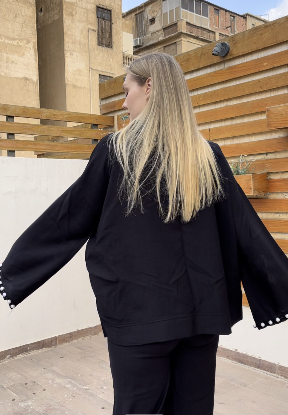 Pearl set in black (Kimono + Pants)
